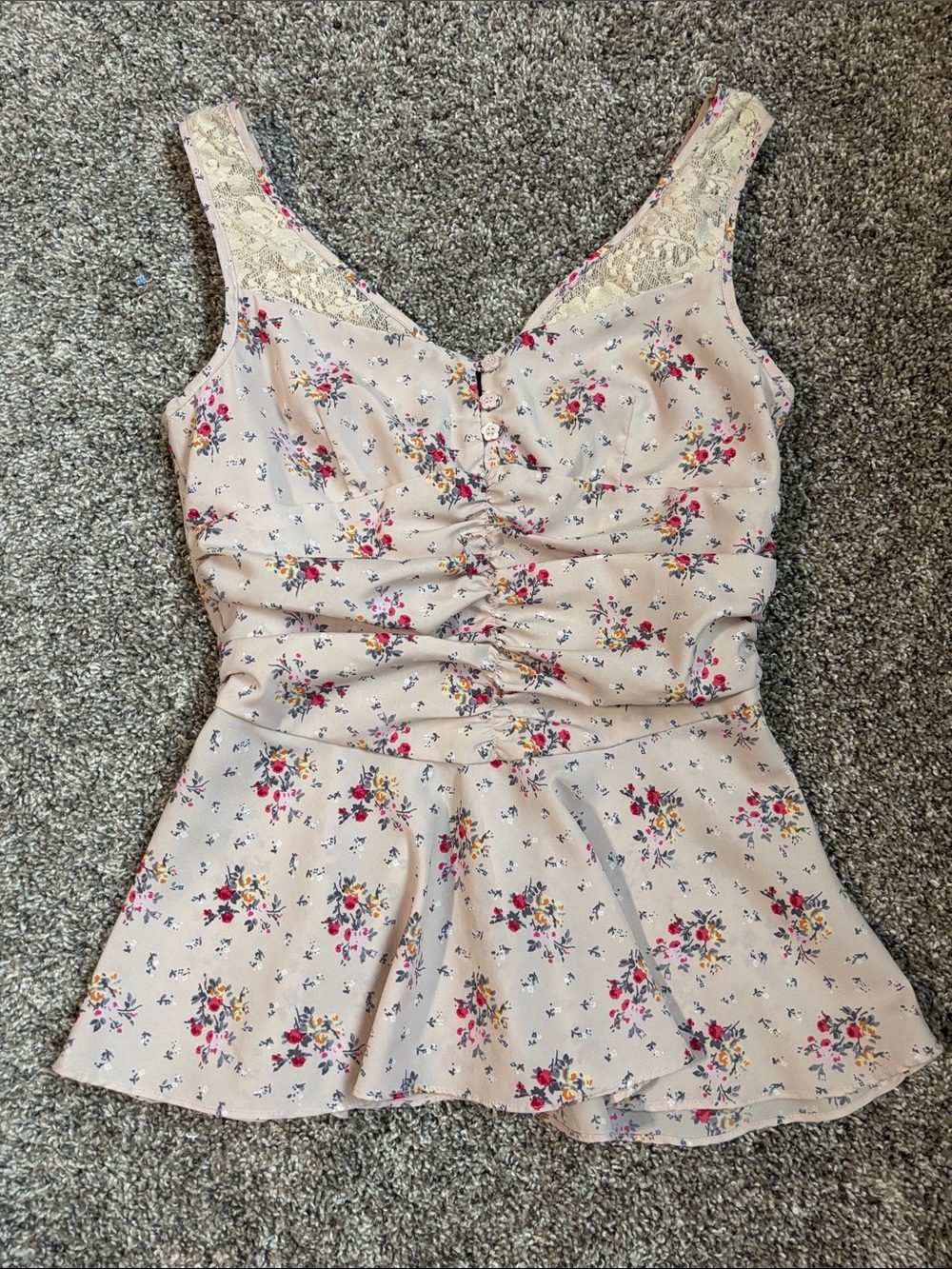 Floral Lace-Trim Peplum Tank Top